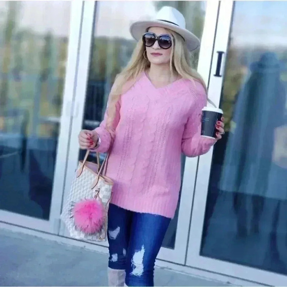 COZY DOLLZ Pink Cable Knit Sweater - Picture 5 of 6